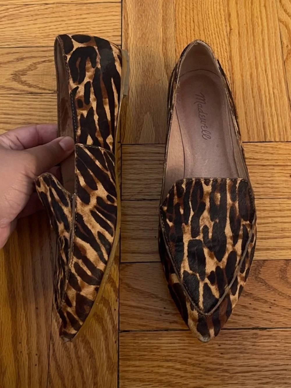 Madewell Leopard Print Pointed Toe Flats in Brown and Black